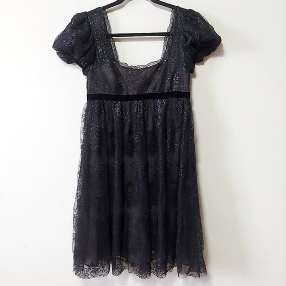Marchesa Notte Dress Size Black Lace Shimmery Empire Waist